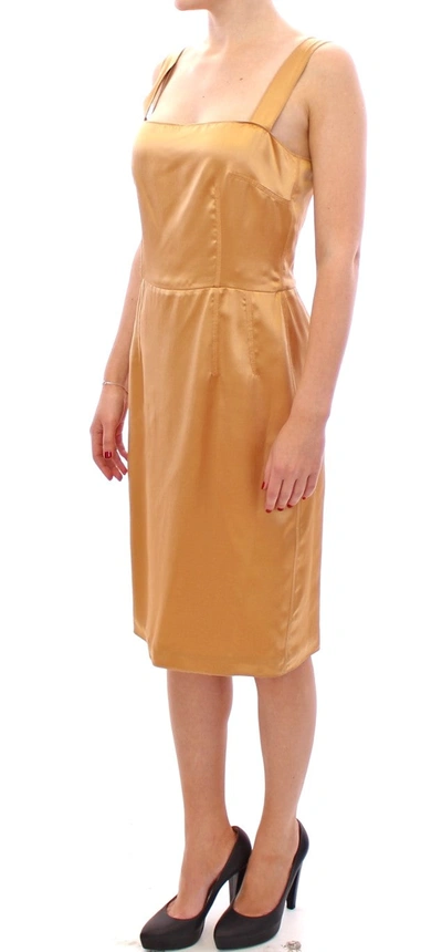 Shop Dolce & Gabbana Elegant Bronze Silk Knee-length Sheath Women's Dress