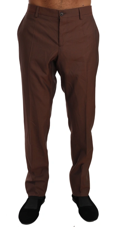 Shop Dolce & Gabbana Brown Wool Silk Formal Trousers Men's Pants
