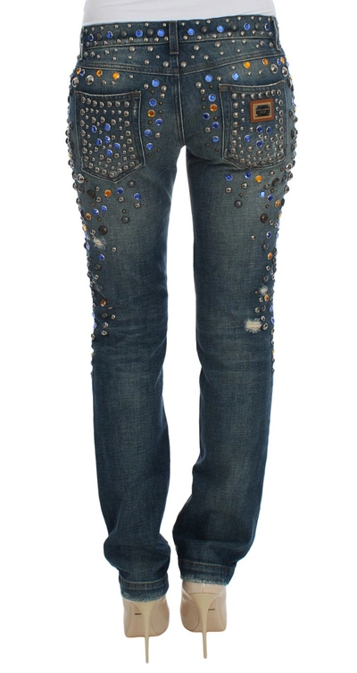 Shop Dolce & Gabbana Crystal Embellished Girly Slim Fit Women's Jeans In Blue