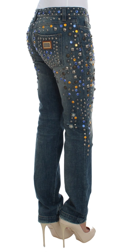 Shop Dolce & Gabbana Crystal Embellished Girly Slim Fit Women's Jeans In Blue