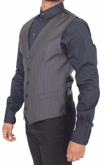 Shop Dolce & Gabbana Gray Striped Wool Silk Dress Vest Men's Gilet