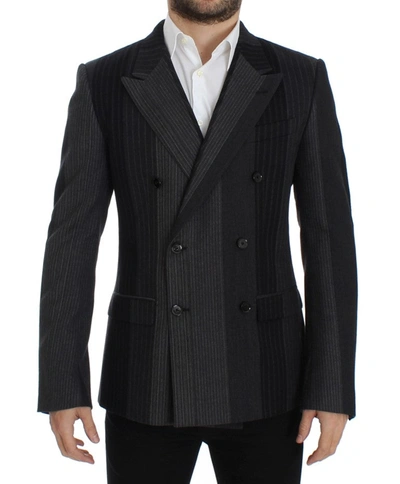 Shop Dolce & Gabbana Elegant Gray Striped Wool Slim Men's Blazer