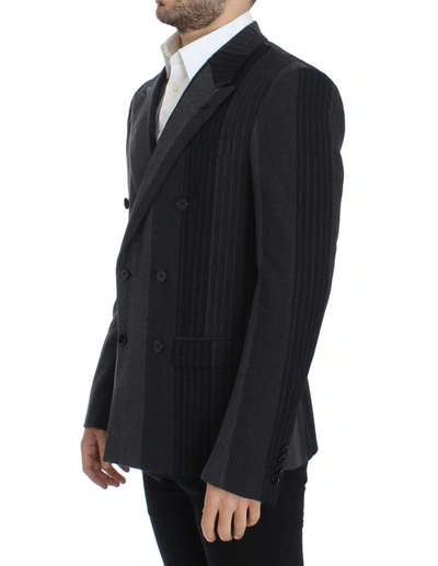 Shop Dolce & Gabbana Elegant Gray Striped Wool Slim Men's Blazer