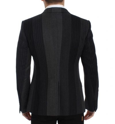 Shop Dolce & Gabbana Elegant Gray Striped Wool Slim Men's Blazer