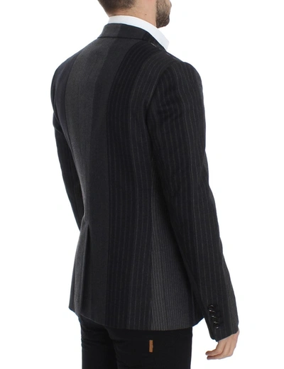 Shop Dolce & Gabbana Elegant Gray Striped Wool Slim Men's Blazer