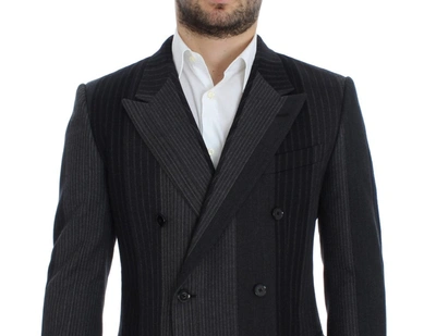 Shop Dolce & Gabbana Elegant Gray Striped Wool Slim Men's Blazer