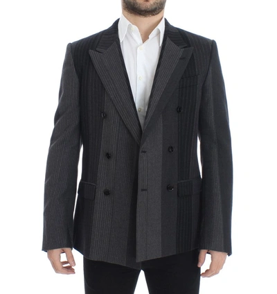Shop Dolce & Gabbana Elegant Gray Striped Wool Slim Men's Blazer