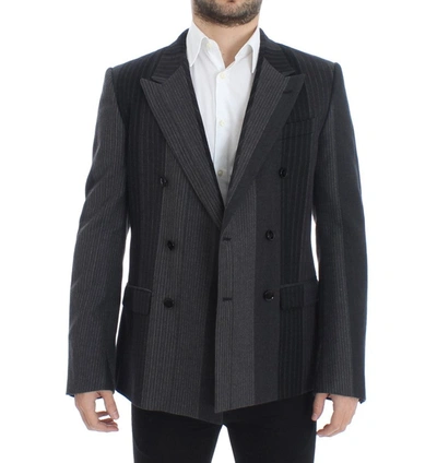 Dolce & Gabbana Gray Striped Wool Stretch Blazer In Gray