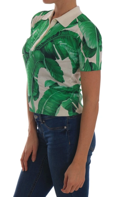Shop Dolce & Gabbana Green Banana Leaf  Polo Women's T-shirt In White
