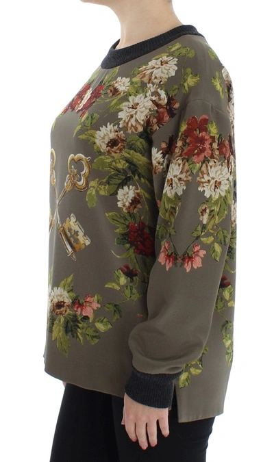 Shop Dolce & Gabbana Green Key Floral Print Silk Women's Sweater