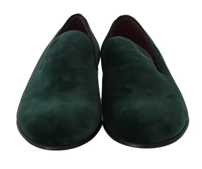Shop Dolce & Gabbana Green Suede Leather Slippers Women's Loafers