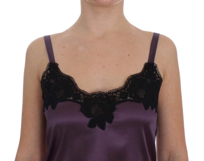 Shop Dolce & Gabbana Purple Silk Black Lace Lingerie Women's Dress