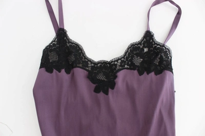 Shop Dolce & Gabbana Purple Silk Black Lace Lingerie Women's Dress