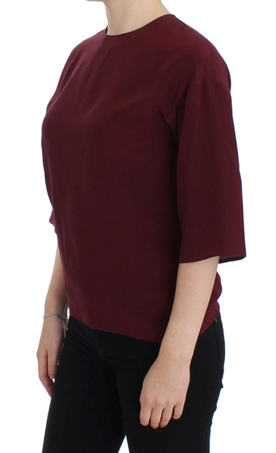 Shop Dolce & Gabbana Red 3/4 Sleeve Silk Women's Blouse