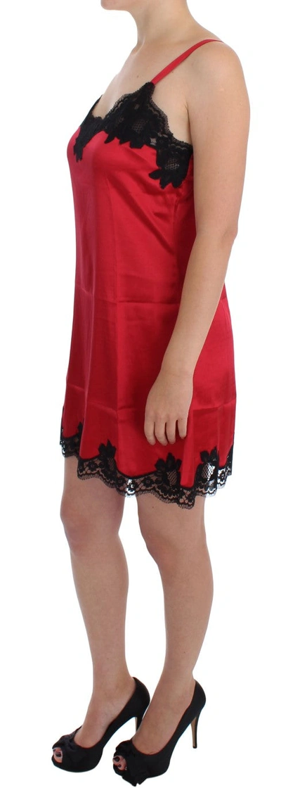 Shop Dolce & Gabbana Red Black Silk Lace Dress Women's Lingerie
