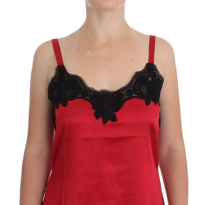 Shop Dolce & Gabbana Red Black Silk Lace Dress Women's Lingerie