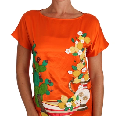 Shop Dolce & Gabbana Silk Orange Lemon Crystal T-shirt Women's Top