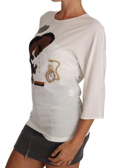 Shop Dolce & Gabbana White Silk #dgfamily Crystal Women's T-shirt