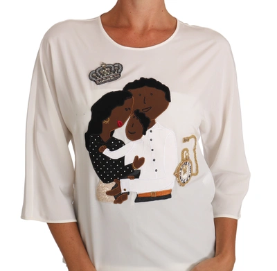 Shop Dolce & Gabbana White Silk #dgfamily Crystal Women's T-shirt