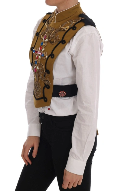 Shop Dolce & Gabbana Yellow Crystal Cross Vest Women's Jacket