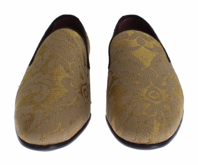 Shop Dolce & Gabbana Yellow Gold Silk Baroque Loafers Men's Shoes
