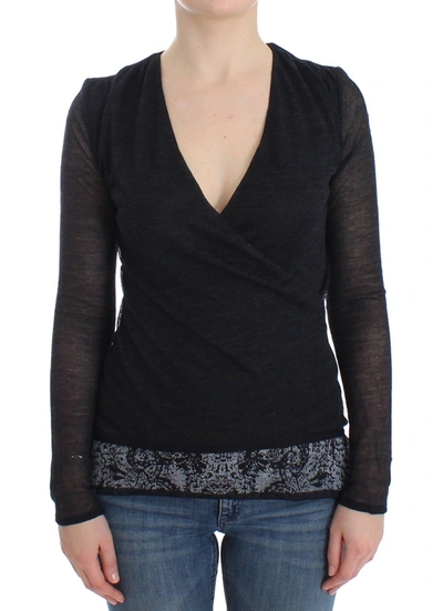 Shop Ermanno Scervino Black Wool Blend Stretch Long Sleeve Women's Sweater