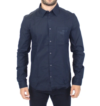 Shop Ermanno Scervino Blue Cotton Casual Long Sleeve Shirt Men's Top