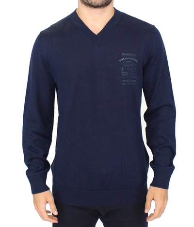 Shop Ermanno Scervino Blue Wool Blend V-neck Pullover Men's Sweater