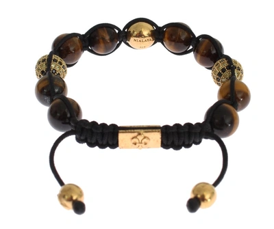 Shop Nialaya Chic Multicolor Cz &amp; Tigers Eye Women's Bracelet In Brown