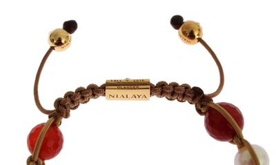 Shop Nialaya Cz Carnelian Pearl 925 Silver Women's Bracelet In Red