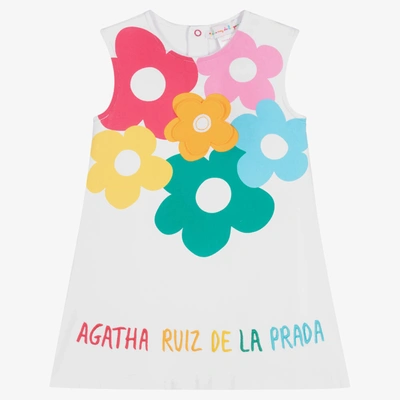 Shop Agatha Ruiz De La Prada Girls White Retro Floral Dress