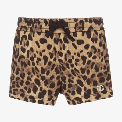 Shop Dolce & Gabbana Beige Cotton Leopard Print Shorts