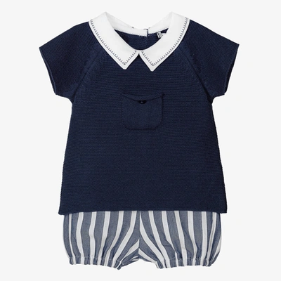 Shop Dr Kid Baby Boys Blue Striped Cotton Shorts Set