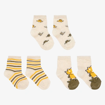 Shop Mayoral Beige Dinosaur Baby Socks (3 Pack)