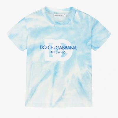 Shop Dolce & Gabbana Boys Blue Cotton Tie-dye T-shirt