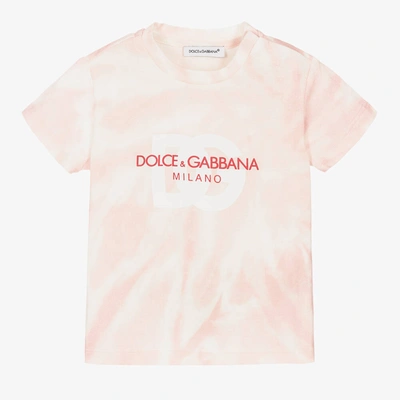 Shop Dolce & Gabbana Girls Pink Cotton Tie-dye T-shirt