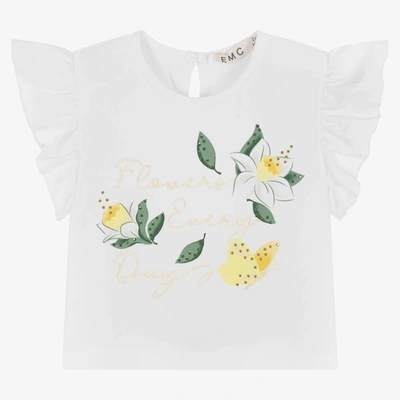 Shop Everything Must Change Girls White Cotton Flower T-shirt