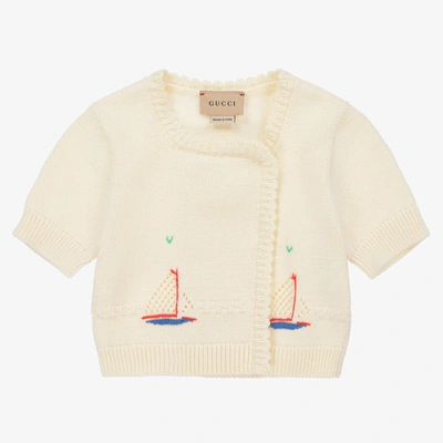 Shop Gucci Baby Girls Ivory Knitted Boat Cardigan
