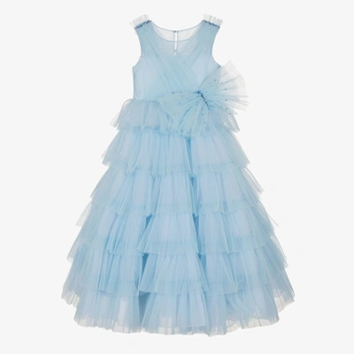 Shop Marchesa Couture Girls Blue Pleated Tulle Bow Dress