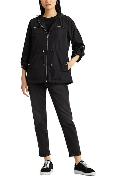 Shop Lauren Ralph Lauren Packable Hooded Raincoat In Black