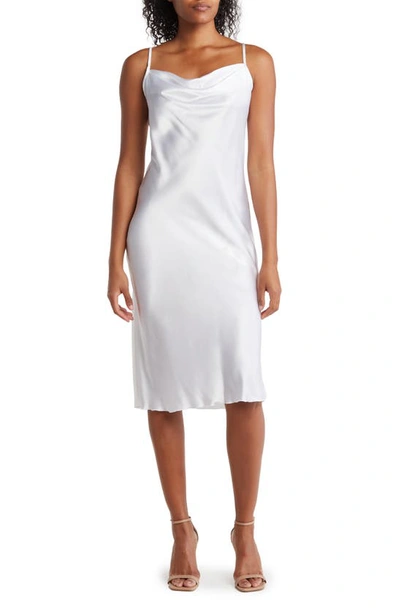 Bebe Satin Cowl Neck Slip Midi Dress In White