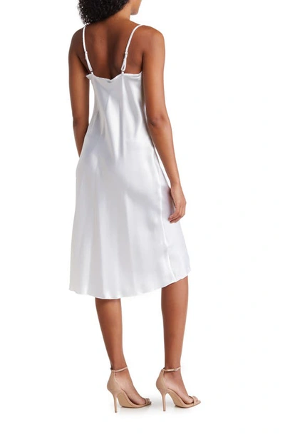 Bebe Satin Cowl Neck Slip Midi Dress In White