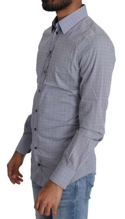 Shop Dolce & Gabbana Sicilia Slim Fit Polka Dot Cotton Blend Men's Shirt In Gray