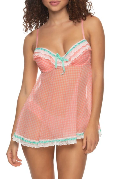 Shop Black Bow 'ruffles Galore' Underwire Chemise & Hipster Briefs In Shell Gingham