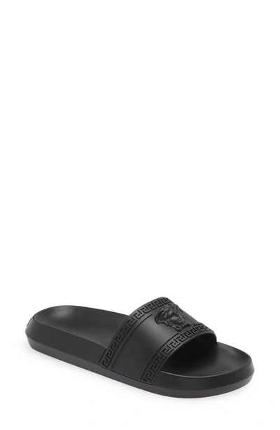 Shop Versace Medusa Pool Slide In Black