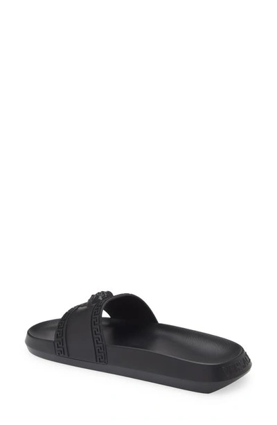 Versace Medusa Front Round Toe Flat Slides In Black