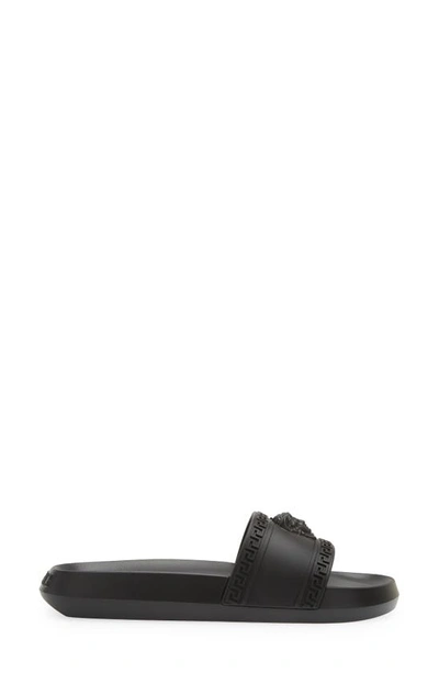 Versace Medusa Front Round Toe Flat Slides In Black