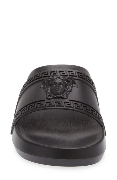 Versace Medusa Front Round Toe Flat Slides In Black