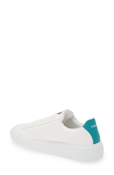 Shop Versace La Greca Logo Low Top Sneaker In White/ Teal