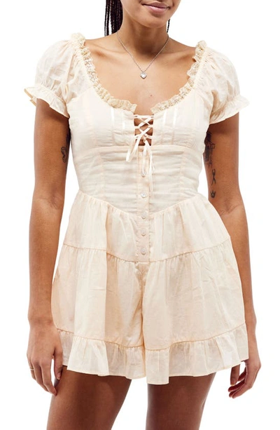 Shop Bdg Urban Outfitters Lilly Lace-up Romper In Cream